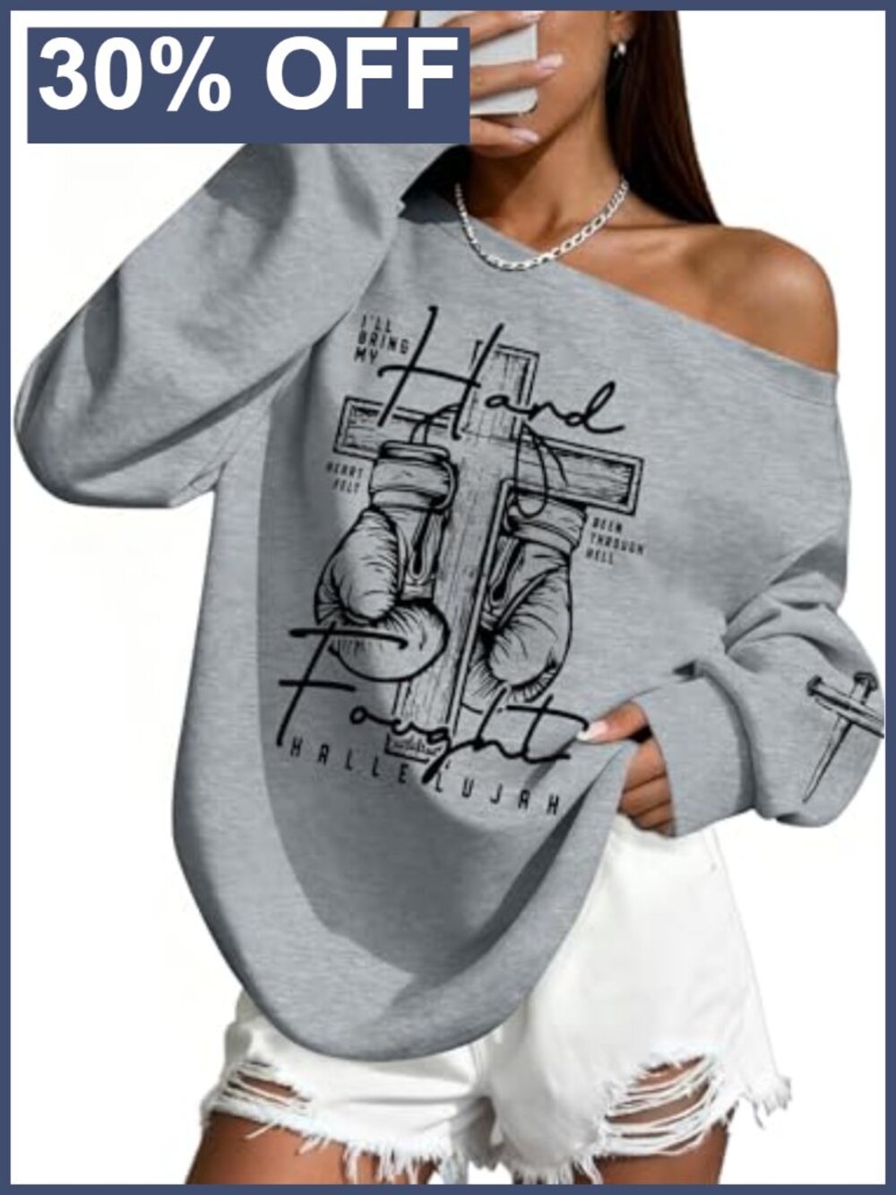 Women's Christian Off Shoulder Sweatshirt Long Sleeve Faith Pullover Top